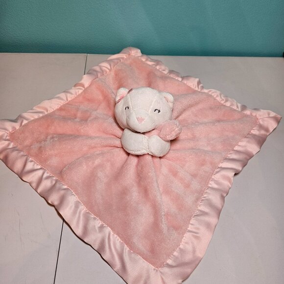 Carters Lovey Bear Kitty cat Pink Satin Trim Security Blanket Soft Baby Plush - Picture 2 of 7